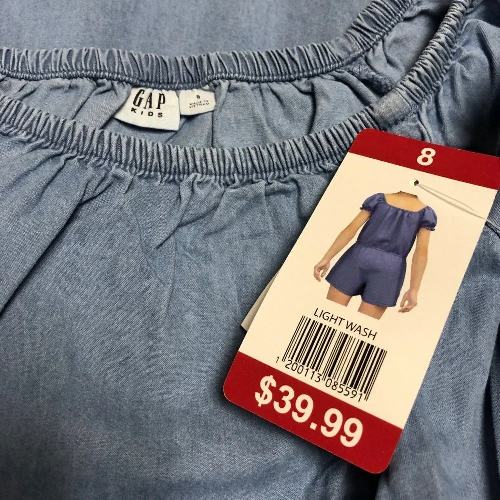 GAP Girl's Soft Chambray‎ Short Puff Sleeve One Piece Romper NWT
